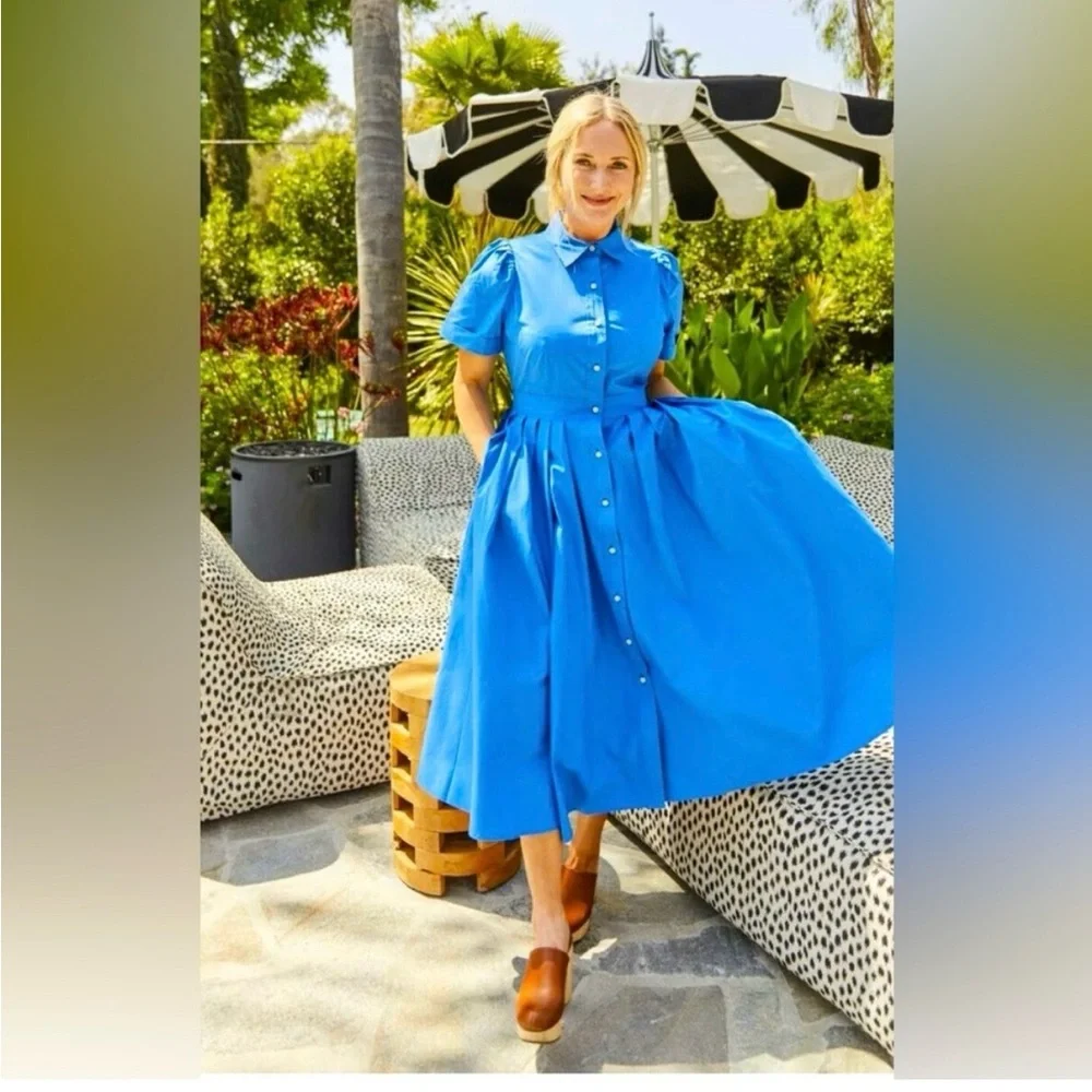 white linen cotton dress Midi Shirt with Button Front and Collar Color:Garden Flora Jacquard Mist Sage Green Bridesmaid Dresses suitable for spring and Amber and Shane turned